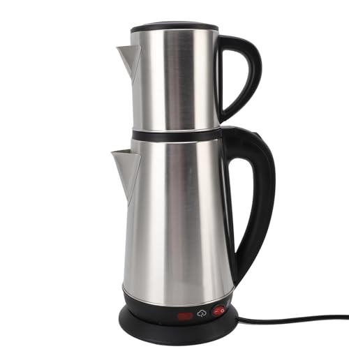 Smandy Juego de Tetera Turca, Hervidor Eléctrico de Acero Inoxidable con Infusor Extraíble, Tetera de 1 Litro y Hervidor de 2 Litros para Reuniones Familiares y Fiestas de té (Enchufe de la UE 220V)