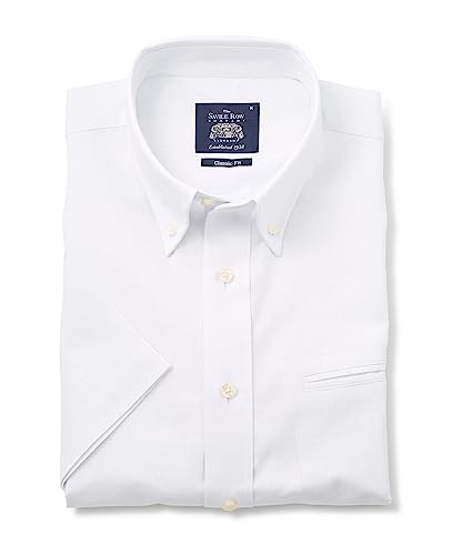 Image of THE SAVILE ROW COMPANY LONDON Men's Classic Fit Linen-Cotton Blend Short Sleeve Shirt - White - XL