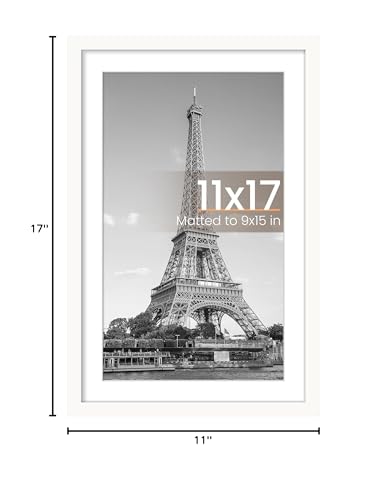 Image of upsimples 11x17 Picture Frame, Display Pictures 9x15 with Mat or 11 x 17 Without, Wall Hanging Poster Frames, White, 1 Pack