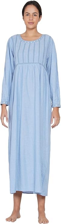 Chemise de nuit chambray 100% coton femme vêtement de nuit classique bleu