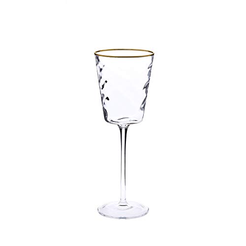 Classic Touch Decor Set of 6 Pebble Glass Water Glasses with Gold Rim