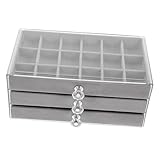 Lurrose Organizador de Joyas Transparente Compartimentos Almacenamiento Grande para Anillos Pendientes Pulseras y Collares Caja de Joyería de Escritorio Gris