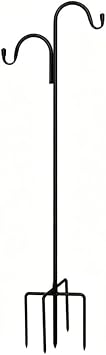 Double-Hook Shepherds Hook, 78-Inch Bird Feeder Post with a 5-Prong Base, Suitable for Hanging Plants, Hummingbird Feeders Solar Lights, Lanterns, and Outdoor Garden Decorations
