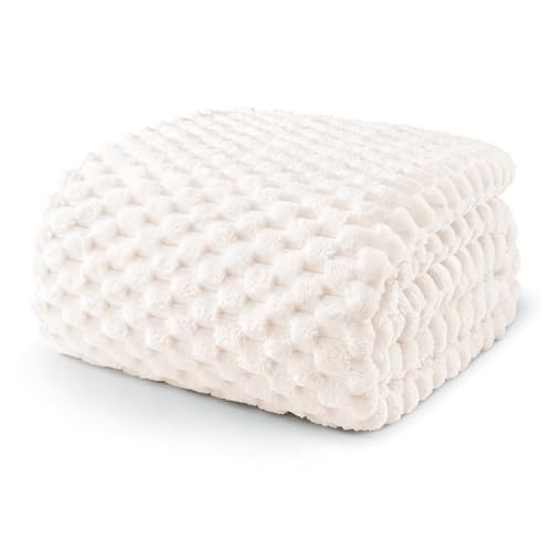 Image of Exclusivo Mezcla 3D Fleece Queen Size Blanket for Bed, Ivory | Extra Soft Fuzzy Plush Lightweight Bed Blankets, Cozy Fluffy Decorative Blankets for All Seasons, 90x90 Inches