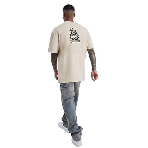 Camiseta Oversized Fantasma Gola Alta Marfim