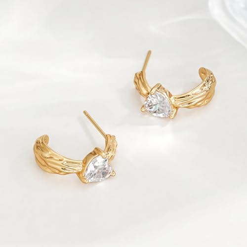 FETTERO Gold Hoop Earrings for Women, 14K Gold Plated Open C Shape Hoops Lightweight Chunky Gold Earrings, Hypoallergenic Gold Earrings for Women Ear Piercing Jewelry Gifts