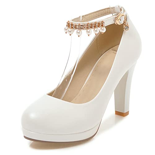 Escarpins femme talon carré blanc avec bride cheville et plateforme taille 36.5