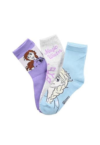 Disney Frozen La Reine des Neiges Lot de 6 paires de chaussettes pour fille avec motif | Ensemble de chaussettes pour enfant en coton | Taille 27-34, La Reine des Neiges, 23-26 – vue 3