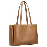 S-ZONE Genuine Leather Tote Bag for Women Work Large Shoulder Handbag with Zipper Compartment for Travel Professional