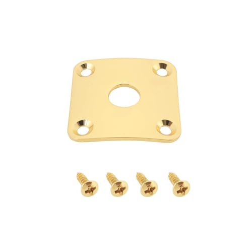 YINETTECH Tapa de enchufe para guitarra eléctrica cuadrada de 35 x 35 mm apertura de 10 mm y tornillos compatible con Gibson Les Paul compatible con conector de 1/4" color dorado