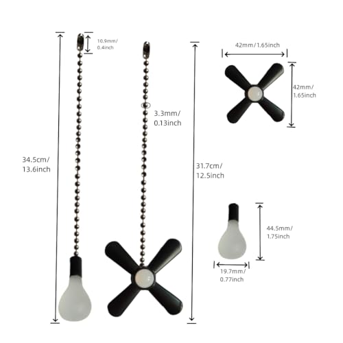 Image of Pull chain, Ceiling Fan Pull Chain Extender,3.3mm Diameter Beaded Ceiling Fan Pull Chain Decorative Light Bulb and Fan 12 Inches Fan Pull Chain Set Black, 4Pcs