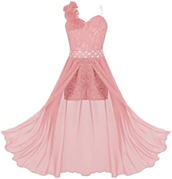 Duoremi Kids Girl's Romper Dress Flower Girl Formal Party Wedding Sweetheart One Shoulder Princess Dress Orange Pink 14 Years