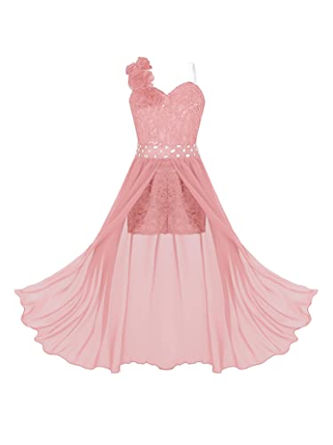 Duoremi Kids Girl's Romper Dress Flower Girl Formal Party Wedding Sweetheart One Shoulder Princess Dress Orange Pink 14 Years #TOP2