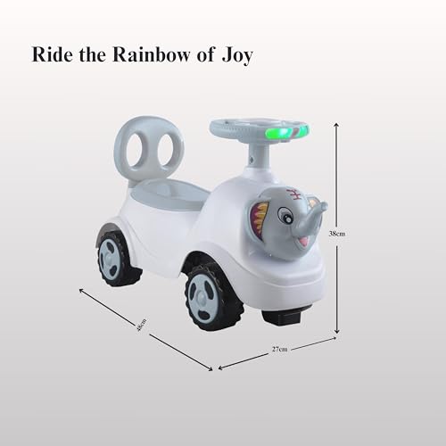 Image of kidsROAR Push Ride On Car for Kids 1-5 Years | Baby Push Car with Music, 3D Lights & Backrest | Premium Ride On Toy Supports Up to 35kg (Elephant, Grey)
