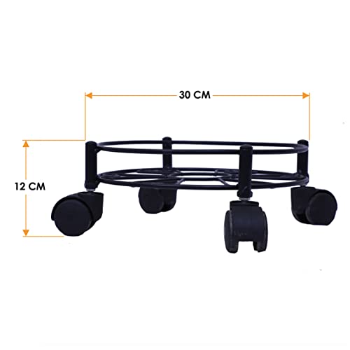 D&V Engineering Metal Heavy Duty Easy Movable LPG Cylinder Trolley, Gas Cylinder Stand with Wheels - Black (Round)