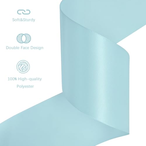 Image of Lt.Blue Satin Ribbon 3 inch X 15 Yards Polyester Ribbon for Gift Wrapping Very Suitable for Weddings Party Hair Bow Invitation Decorations and More