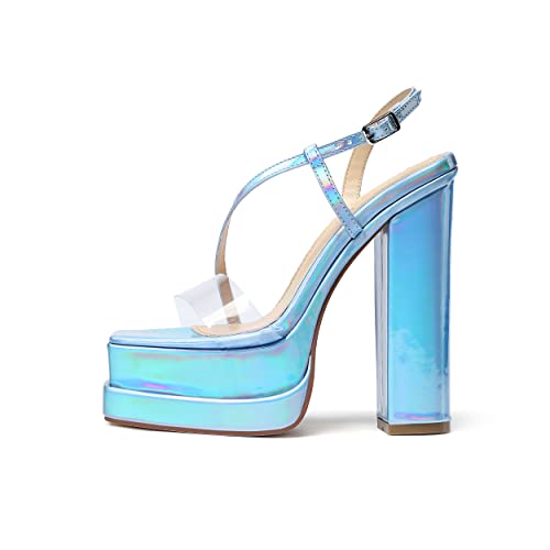 Vivianly Women'S Platform Heels Sandals Square Open Toe Clear Strap High Block Chunky Adjustable Buckle Shoes thumb #1