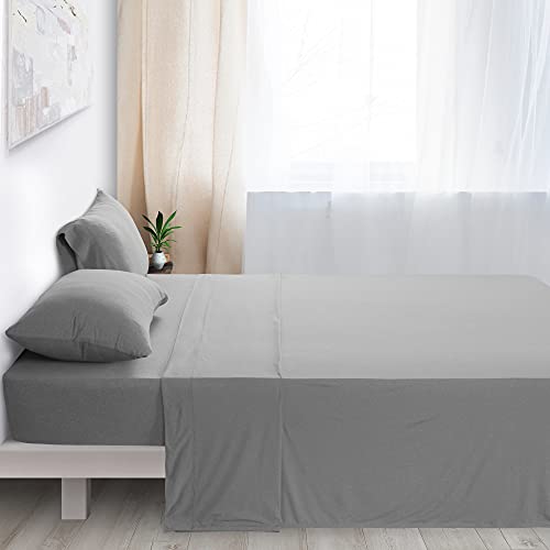 Ensemble complet de draps extensibles doux gris chiné - Tricot jersey et coupe ajustée, comme draps de lit pour matelas de taille complète ou de taille XL - Ensembles 4 pièces, gris clair, complet Cover