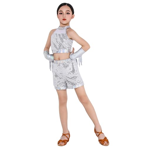 Tenue de danse pour fille sans manches avec haut et short à franges de 3 à 12 ans