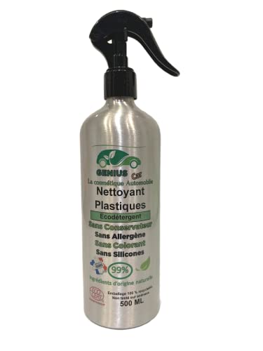 GENIUS CAR Nettoyant Plastiques Bio & Ecologique de, 99% Origine Naturelle ECOCERTIFIE, sans Conservateur. sans Allergène, sans Colorant, sans Silicones. Non testé sur Animaux. Fabrique en France