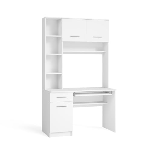 Vicco Schreibtisch Crossline, Weiß, 120.1 x 59.5 cm, mit ausziehbarer Tastaturablage und kombinierbar einsetzbar