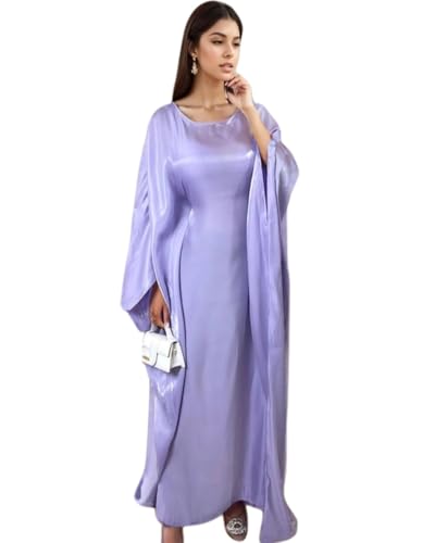 Image of Women Abaya Dress Ramadan Eid Summer Satin Islam Muslim Batwing Sleeve Maxi Dress Kaftan Robe Ramadan Clothes