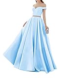 Schlicht und elegant: Bodenlang, elegante Satin, A-Linie, Schulterfrei, mit schöne Gürtel verziert