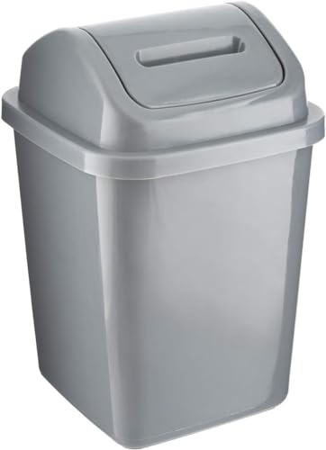 VIVAAS 5L Bathroom Bin Swing Top Dust Bin Plastic Waste Paper Basket Rubbish Trash Can Square Small Swing Top Desktop Kitchen Bathroom Garbage Office Dustbin 5 Litre (Grey)