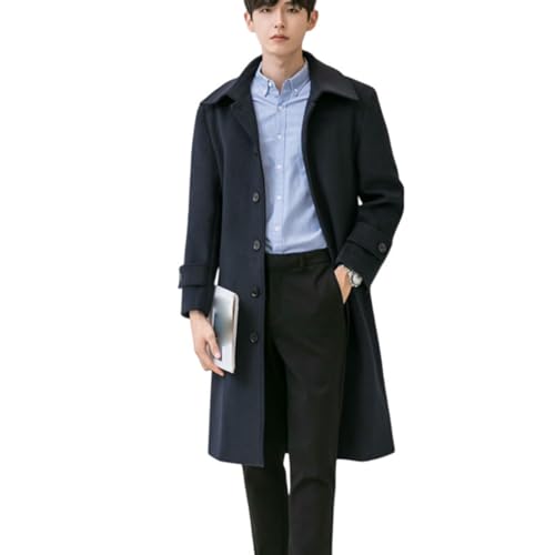 Trench d'hiver pour homme bleu marine coupe longue pour corriger les silhouettes lourdes
