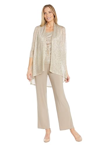 R&M Richards Elegant 3-Piece Sequin Duster Pant Set W/Necklace - Wide-Leg Pull-On Pants & Shimmer Tank