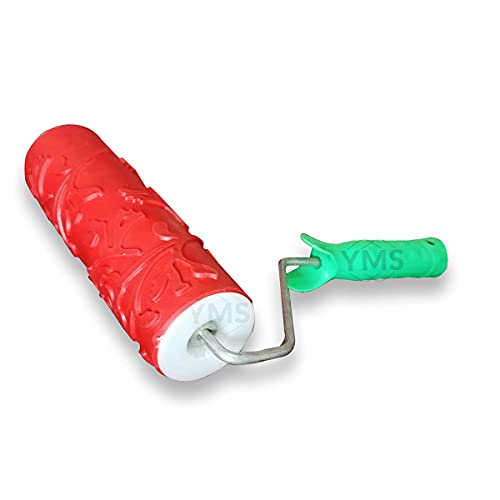 Image of YMS Floss Rose Pattern Rubber Roller with Handle, DIY Painting Tool Household Wall Art for Home Decoration (7 inch, Blue /Red)