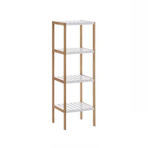 LOLAhome - Estantería de bambú Natural con 4 baldas Blancas de Estilo nórdico de 33x34x110 cm, para baño, Cocina o despensa
