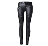 Faringoto Low Rise Pu Leather Pants Women's Skinny Skinny Motorcycle Denim Leggings