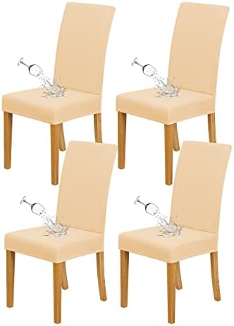 DASORY Water Repellent Dining Room Chair Covers Stretch Spandex Fabric Chair Cover Parsons Chair Slipcover Chair Covers for Dining Room,Set of 4,Beige