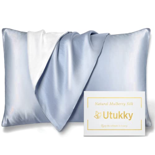 Utukky シルク枕カバー【TVで紹介】まくらカバー 片面シルク枕カバー 50×70cm 封筒式枕カバー シルクピローケース テンセル 洗える 寝癖軽減 抗菌防臭 美髪・美肌 敏感肌に優しい 四季適応 クリスマス 新年ギフト 贈り物 1枚セット グレイッ