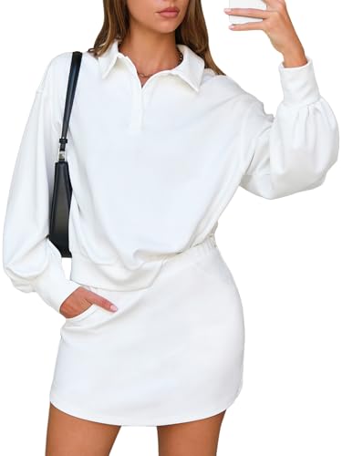 EXLURA Womens 2 Piece Sets Polo Sweatshirt Skort Set Airport