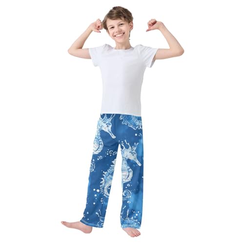 ZZXXB Watercolor Seahorse Boys Long Pants Soft Trousers Elastic Waist Kids Lounge Bottoms with Pockets S-XL3
