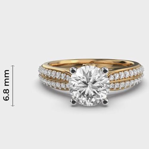 Bague moissanite argent 925 plaqué or et double solitaire de luxe ronde - 4