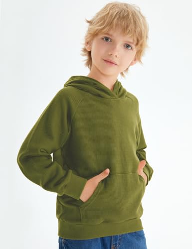 Spring&Gege Boys Pullover Hoodies Plaid Long Sleeve Casual Waffle Hooded Sweatshirts with Pockets2