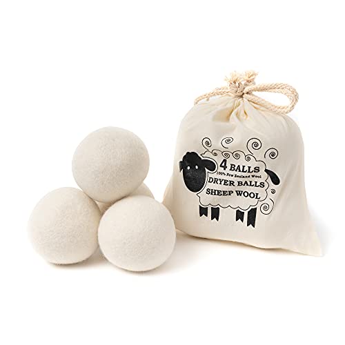 Wool Dryer Balls,Natural Fabric Softener 100% Organic Premium Xl New Zealand Wool,Reusable,Reduces Clothing Wrinkles And Baby Safe, Saving Energy & Time (4 Count (Pack Of 1)) #TOP1