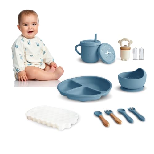 Dormlony Silicone Baby Feeding Set 12PCS,Baby Led Weaning Set(Ocean Blue)