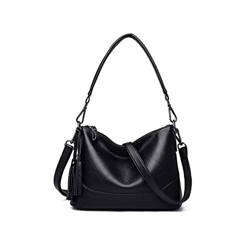 Oichy Women Handbags Stylish Multi Pocket Crossbody Bag for Women PU Leather Ladies Hobo Shoulder Bag with Tassels (Black) Cover