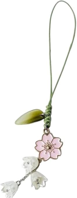 Wentoenapp Pink Cell Phone Strap Flower Charm, Cute Keychain Lanyard String Charm, Hanging Car Pendants Decor Accessories, Cell Phone Charms, Car Keychain