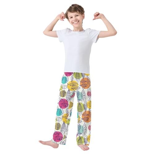 ZZXXB Fish and Polka Dot Boys Long Pants Soft Trousers Elastic Waist Kids Lounge Bottoms with Pockets S-XL2