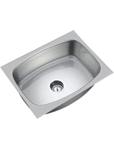 Image of SUNCERA 304 GRADE SINGLE BOWL KITCHEN SINK (TRADITIONAL DESIGN) (24 inch x 18 inch x 9 inch), Stainless Steel, Silver, Glossy Finish