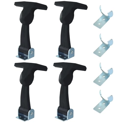 HARSKIYER 4 Pack Elastic Stainless Steel Rubber Hood Catch, Flexible T-Handle Draw Latches, Rubber Hasp with Bracket for Tool Cabinet, Vehicle Engine Hood, Locking System Accessories