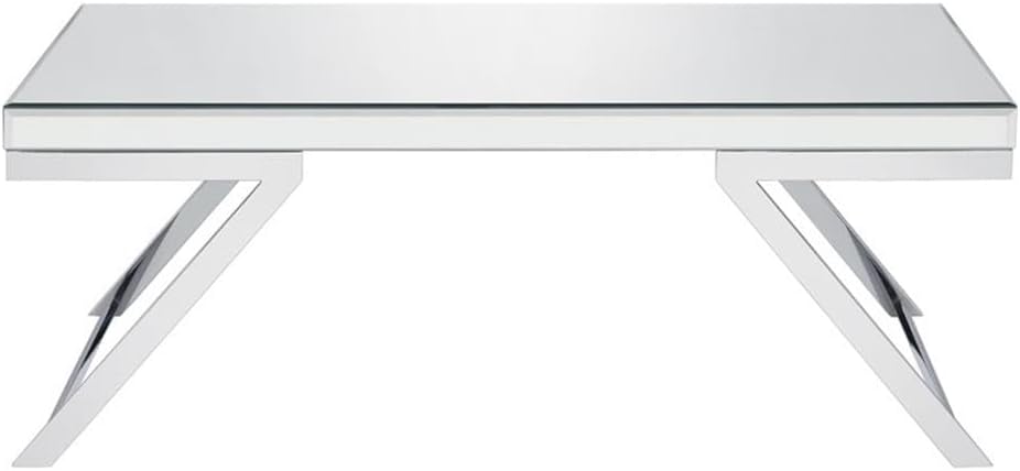 Pemberly Row 3-Piece Coffee Table Set, Mirrored Glass Tops, Chrome Metal Base, Contemporary Glam Style, Includes 1 Coffee Table & 2 End Tables, Beveled Mirrored Design for Living Room