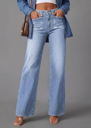 PRETTYGARDEN High Waisted Wide Leg Jeans for Women 2026 Trendy Baggy Straight Leg Stretchy Summer Denim Pants with Pockets (Beau Blue,12) — view 5