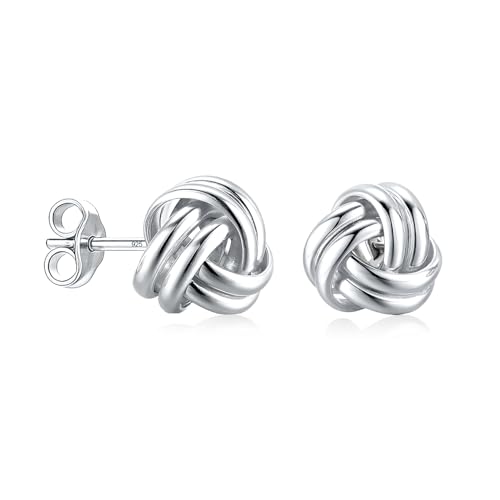 Image of LeCalla 925 Sterling Silver Love Knot Earrings Jewelry | Classic Love Knot Stud Earring | Italian Design Lightweight Twisted Studs Earrings Gift for Christmas Birthday Valentine's Day 7MM