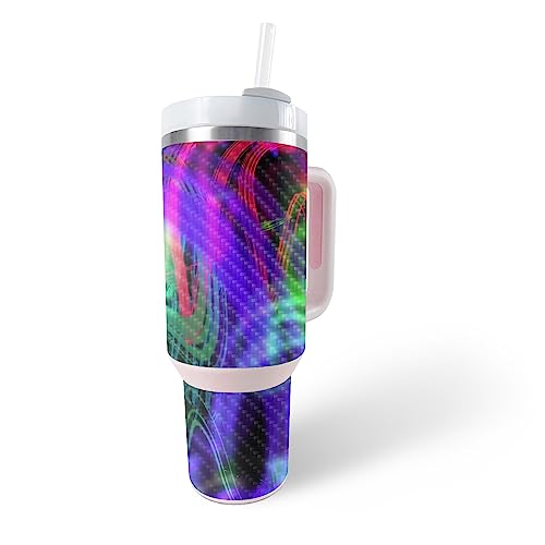 Image of MightySkins Carbon Fiber Skin Compatible with Stanley The Quencher H2.0 FlowState 40 Oz Tumbler - Neon Splatter | Protective, Durable Textured Carbon Fiber Finish | Easy to Apply